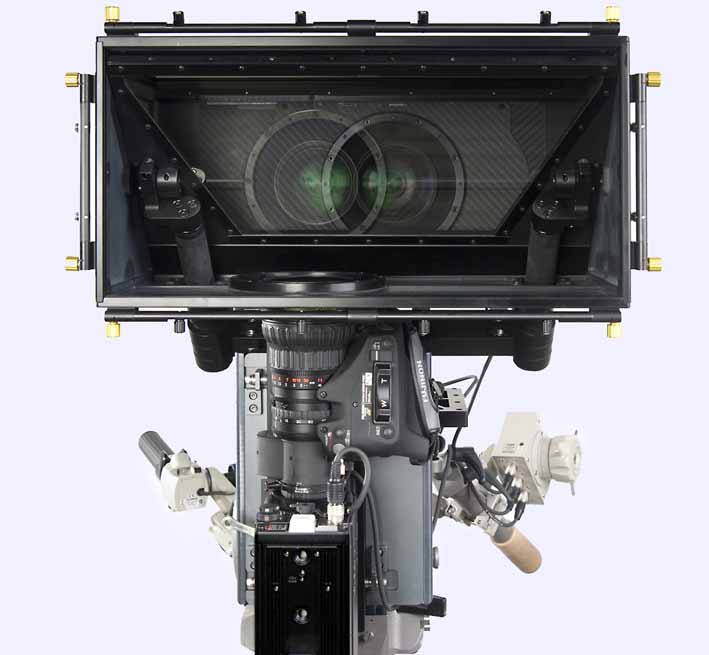 This is what a beamsplitter rig looks like from the front: As you can see, the inter-axial distance between the centres of the Fujinon lenses is less than the diameter of the lenses